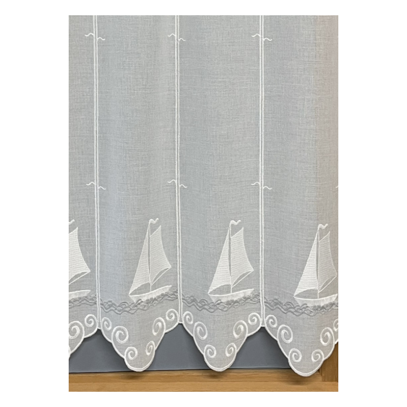 Cafe curtain embroidered with boat Made in France RideauxVoilages